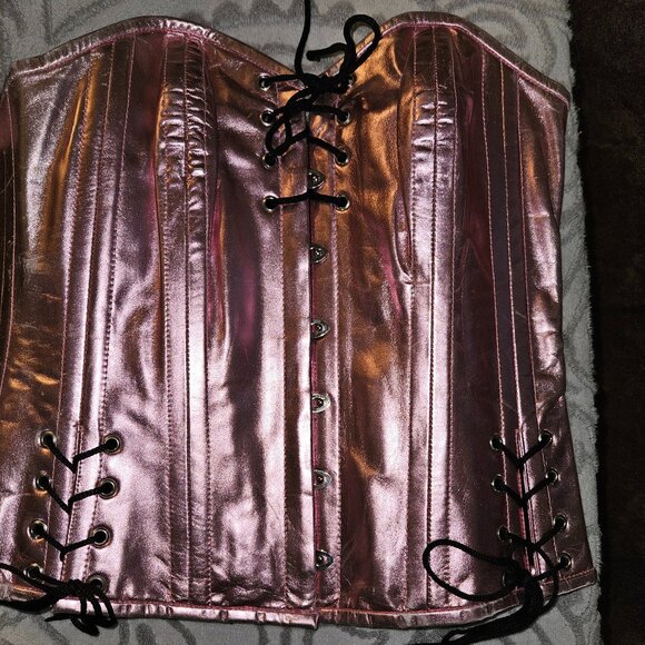 NEW 2X PINK METALIC BABYLON LEATHER CORSET 32" - Picture 1 of 15